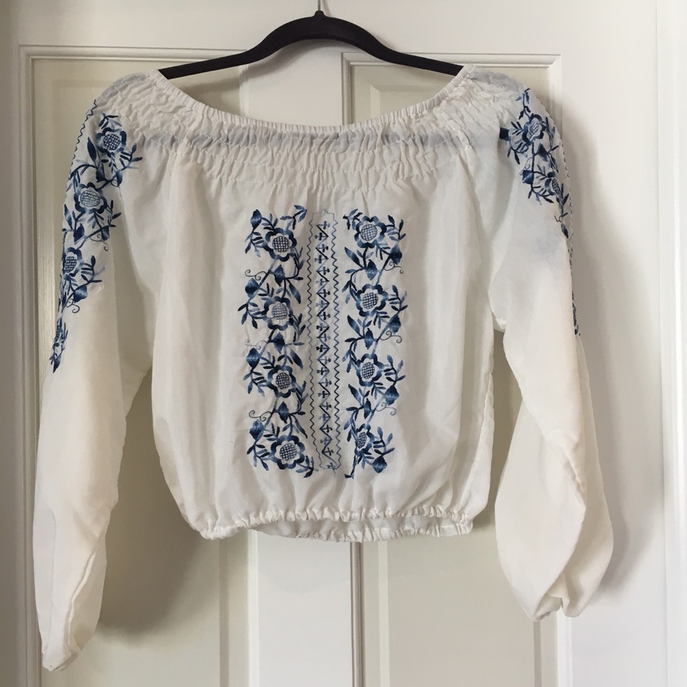 Vintage 1970s Mexican Embroidered Crop Blouse